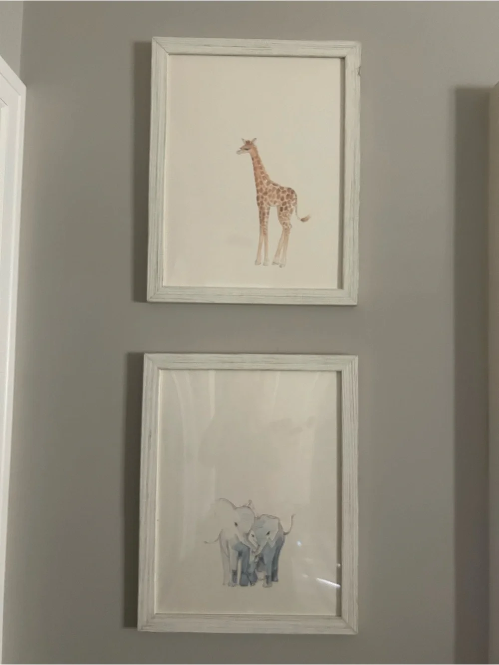 Restoration Hardware Watercolor Giraffe and Blue Elephant Duo Art Prints